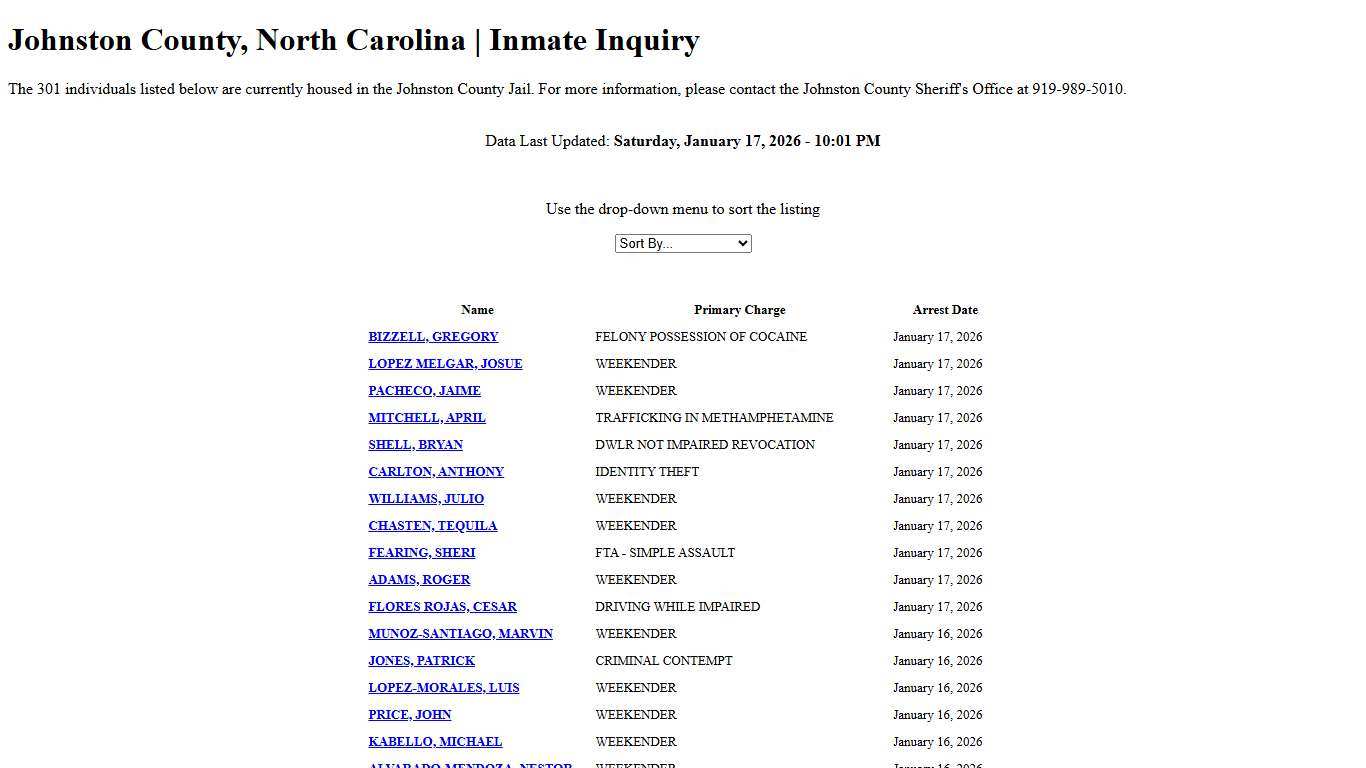 Johnston County, North Carolina | Inmate Inquiry